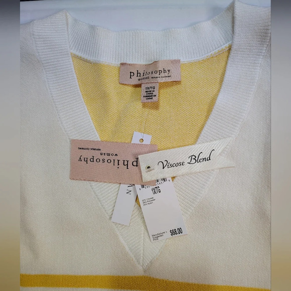 Philosophy women's sweater V neck, knit, pull on, striped, long sleeve, 1X. - Picture 4 of 16